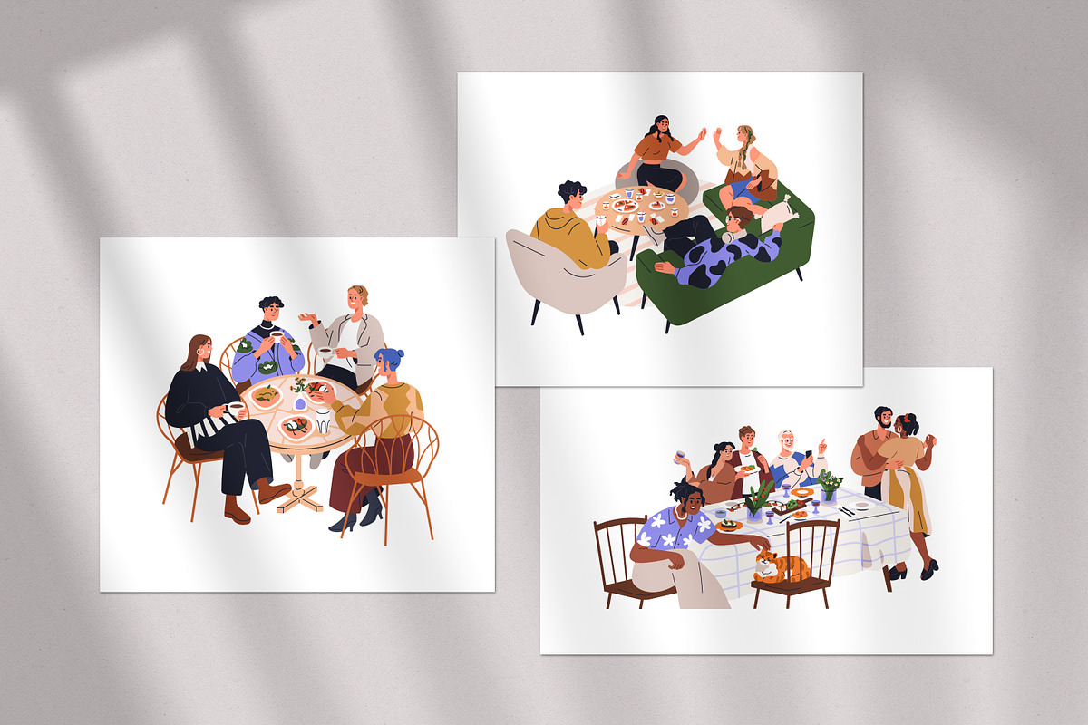 Friends gathering at dinner table, a Person Illustration by Good Studio (Photo 14 of 14)