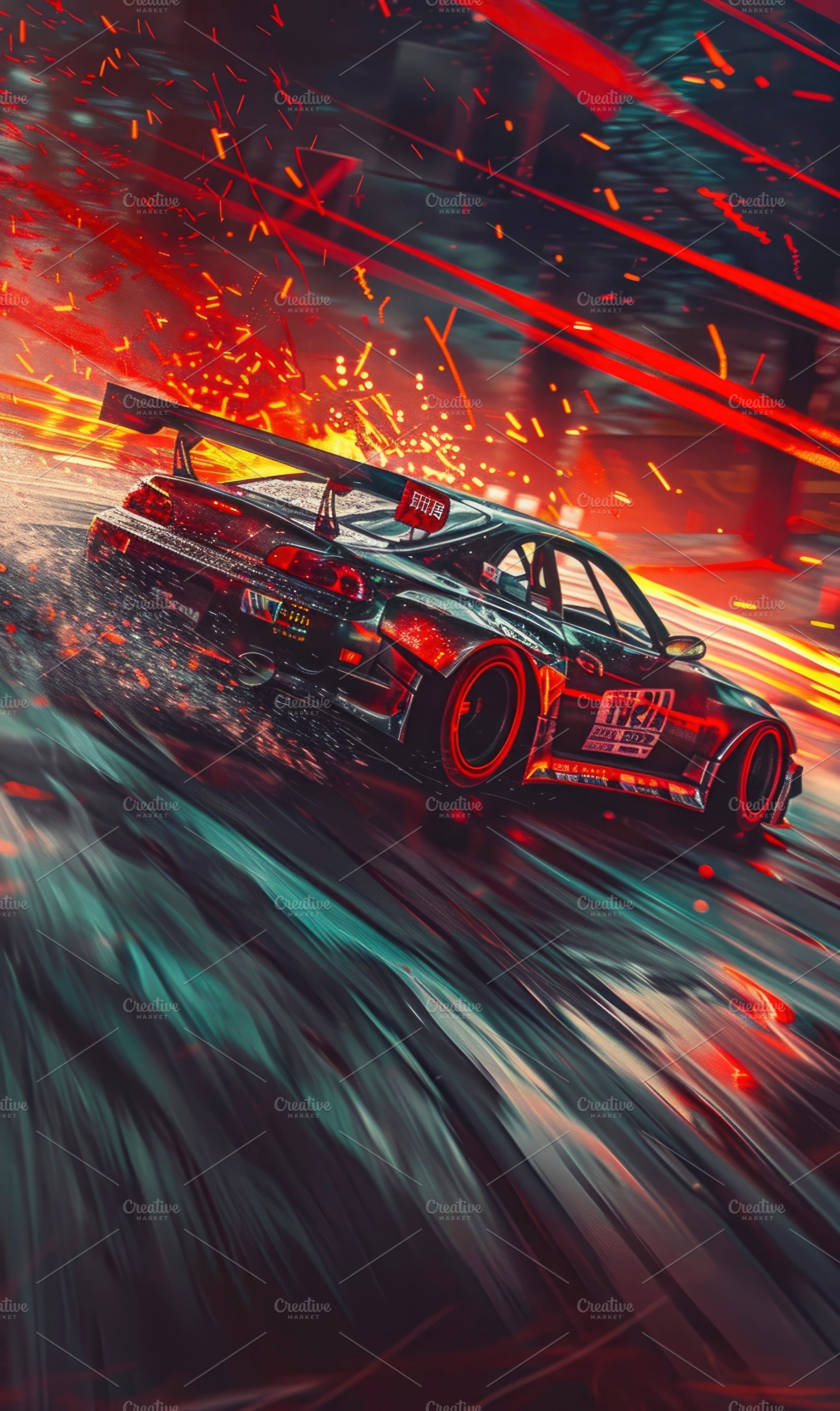 A racing car drifting dynamically wi, a Photo by LOGOCREATIVE