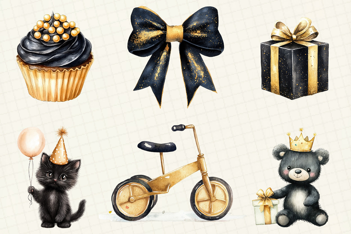 Luxury Black Kids Birthday Clipart, an Illustration by OK Design (Photo 3 of 5)