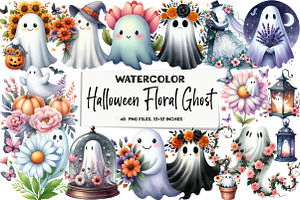 Halloween Floral Ghost Clipart, an Illustration by DreamArtGraphic