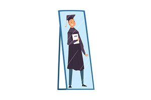 Reflection of Happy Male Graduation, a Person Illustration by TopVectors