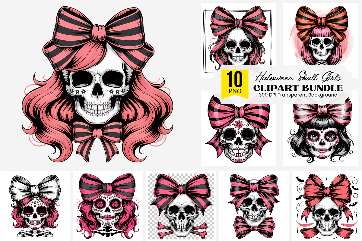 10 PNG Gothic Skull Girl PNG Clipart, an Illustration by Clipart Bloom (Photo 1 of 11)