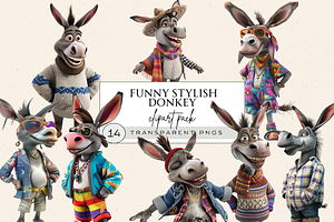 FUNNY STYLISH DONKEY CLIPART PACK, an Animal Illustration by Daring Digies