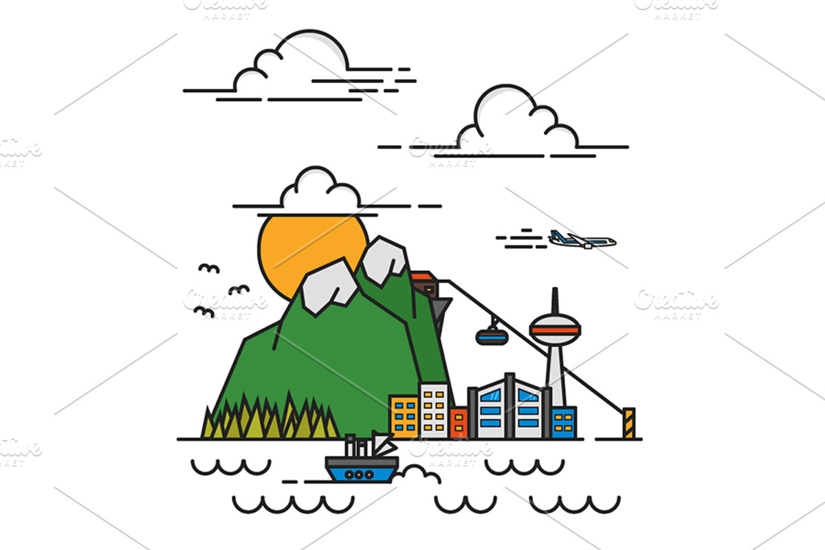 City mountains clouds landscape, an Illustration by MarioMovement