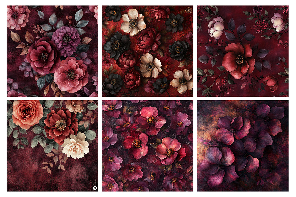 Burgundy Oil Floral Digital Paper, a Photo by RobertsArt (Photo 2 of 4)