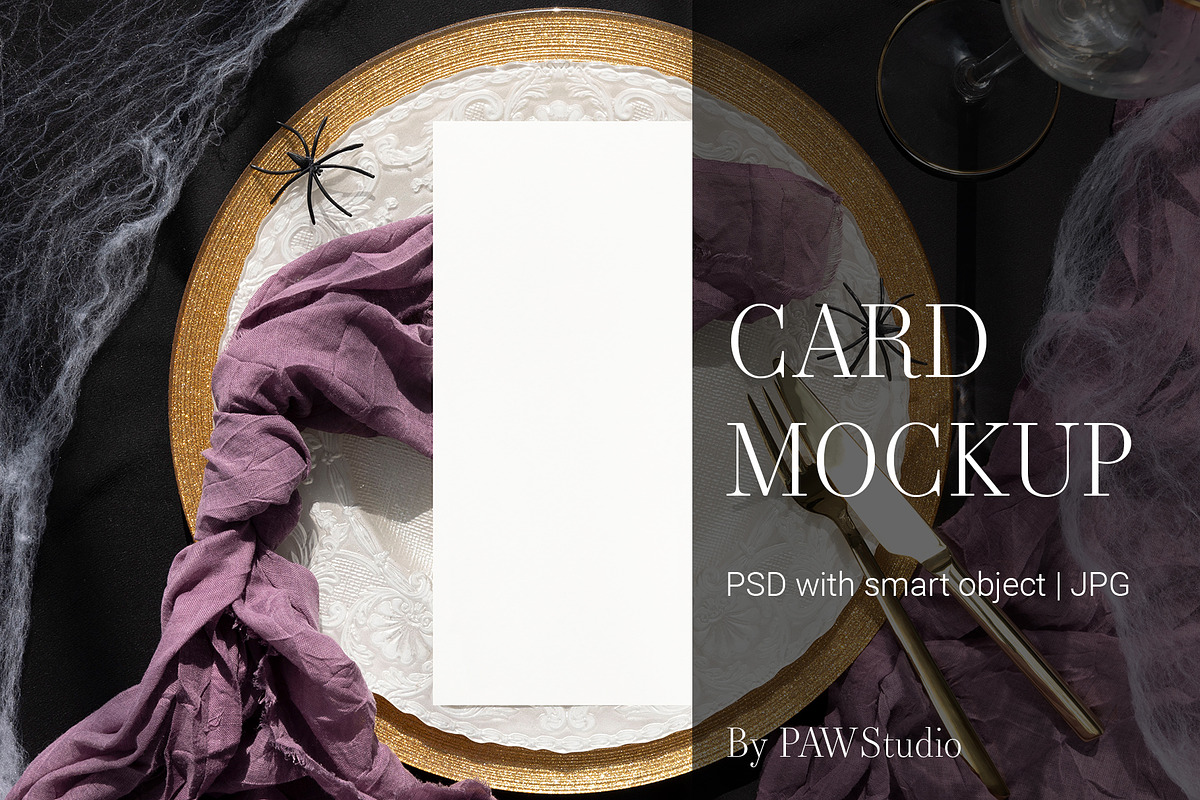 Halloween Card Mockup 4x9 Menu fall, an Advertising Mockup by PawMockups (Photo 1 of 10)