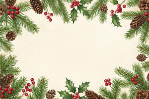 Christmas frame composed of pine branches, pine cones, red berri, a Holiday Photo by Imaginarium