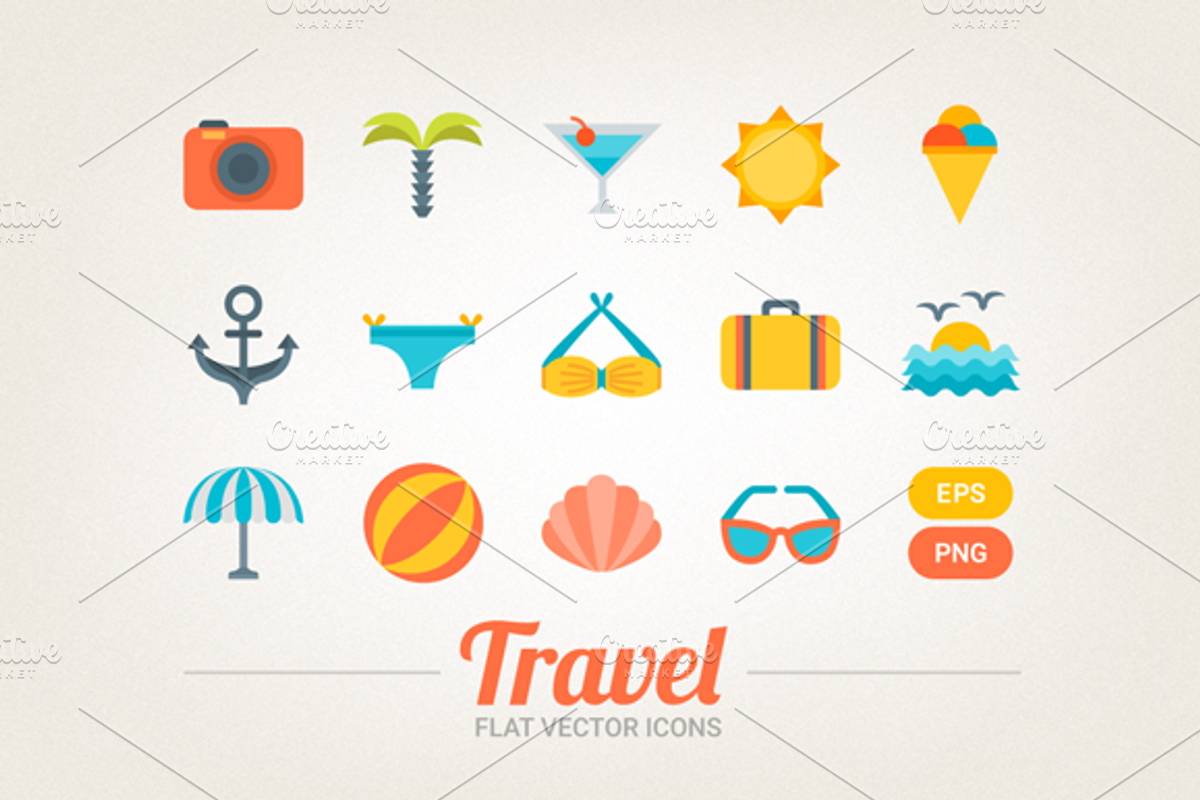 Flat travel icons