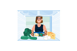 Woman choosing healthy food from, a Food Illustration by pikepicture