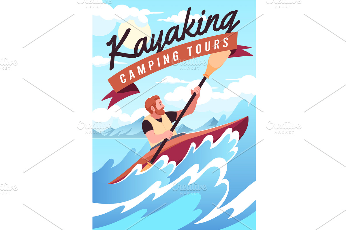 Canoe rafting. Man in life jacket is, a Sport Illustration by YummyBuum