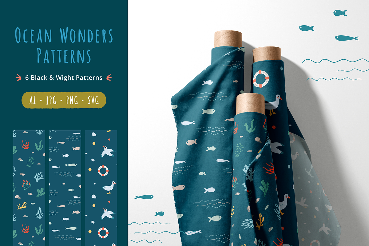 Ocean Adventure Patterns—6 Designs, an Illustration by ApollinariaManko (Photo 1 of 9)