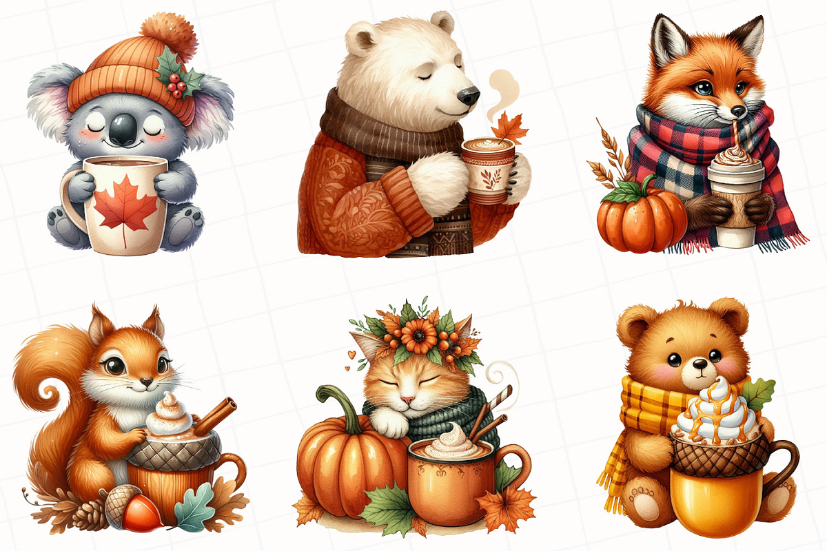 Fall Coffee Animals Clipart, an Illustration by OK Design (Photo 4 of 5)