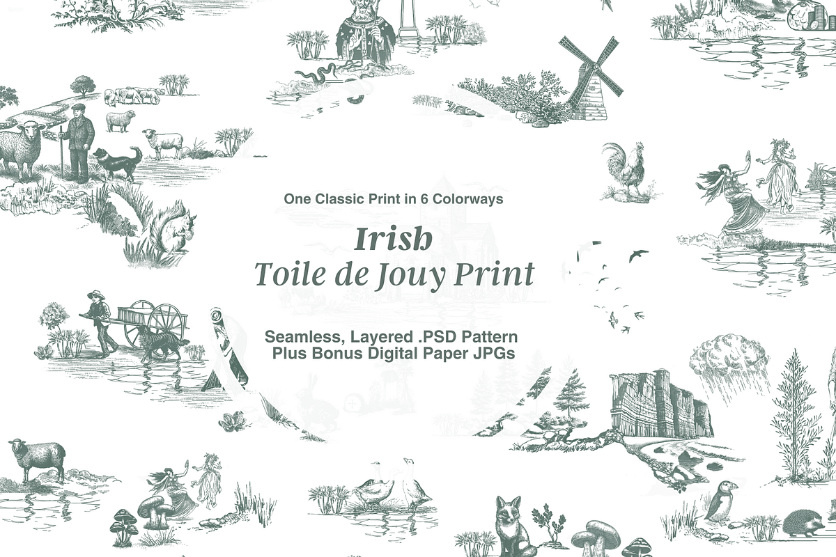 Irish Toile de Jouy Pattern Set, a Background Graphic by Hughes Studio (Photo 1 of 9)