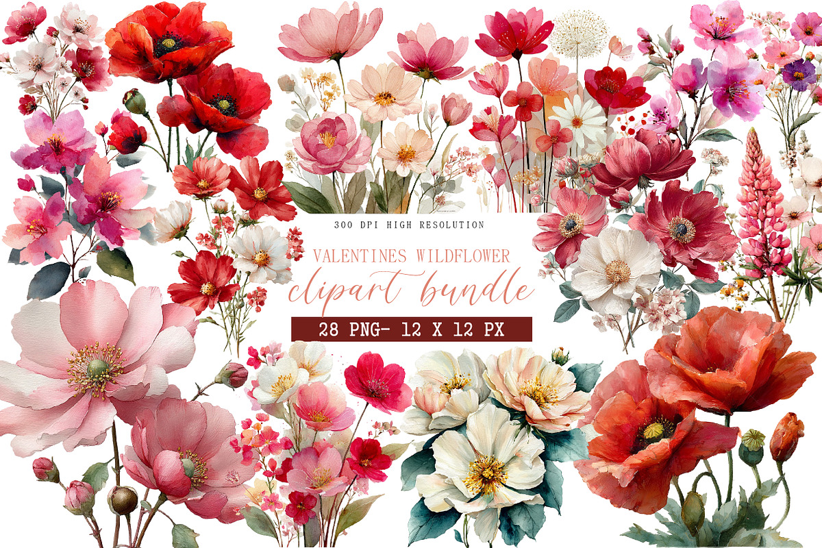 watercolor valentines wildflowers, an Illustration by DreamArtGraphic (Photo 1 of 4)