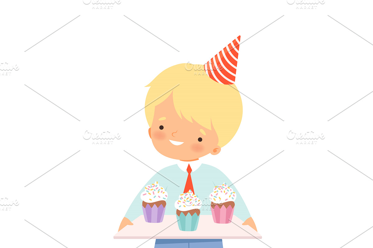 Little Boy Wearing Birthday Hat, a Person Illustration by TopVectors