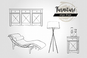Furniture Hand drawn Vector set#3, a Decorative Illustration by Alltruecolours (Thumbnail 2 of 4)