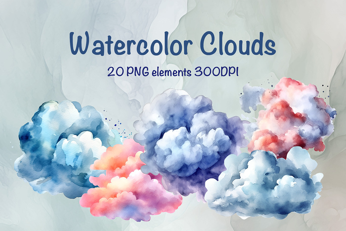 Watercolor Clouds Clipart, a Decorative Illustration by MuzaArtStudio (Photo 1 of 4)