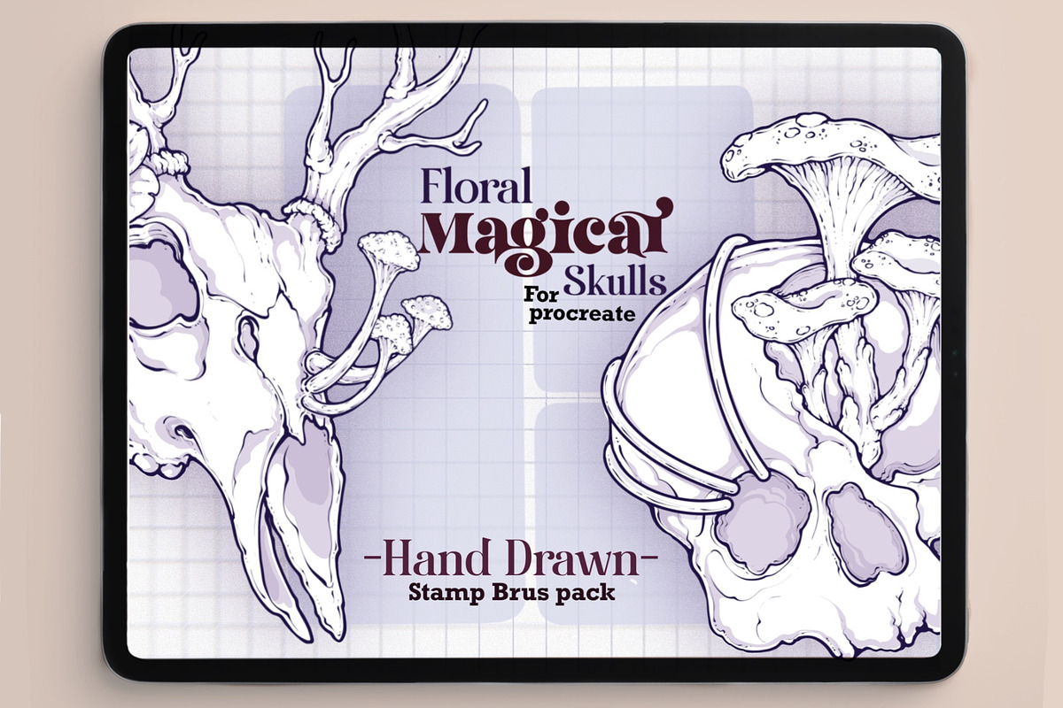 Floral Magical Skull Stamp Brushes, a Brush Add-On by TheDoodleSweets (Photo 1 of 5)
