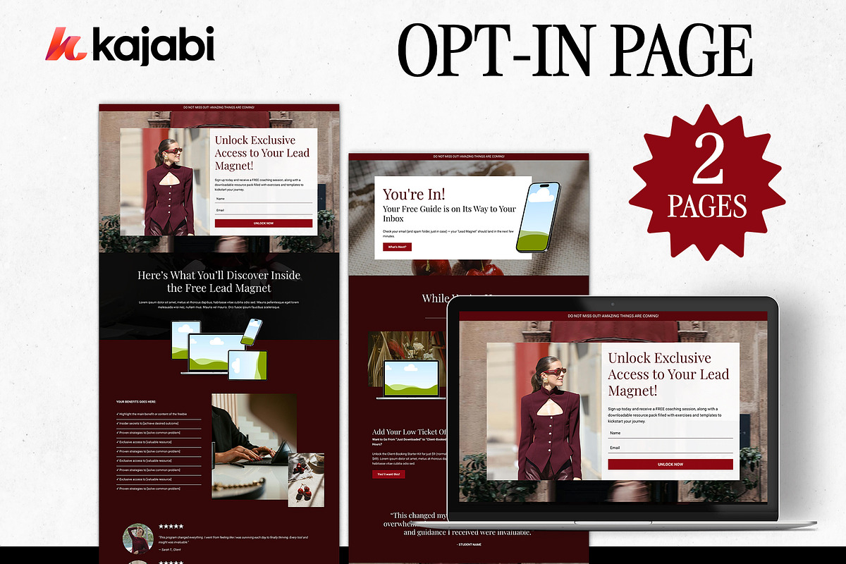 Kajabi Opt-in Page Templates, a Landing Page Template by Altenne | Kajabi Designer (Photo 1 of 6)