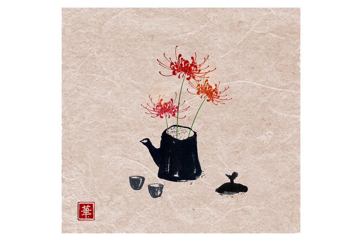 Sumi-e ink painting. Tea ceremony., a Food Illustration by Elina_Li (Photo 12 of 17)