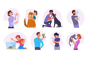 Dog owners. Happy animals cats and, an Animal Illustration by Onyx