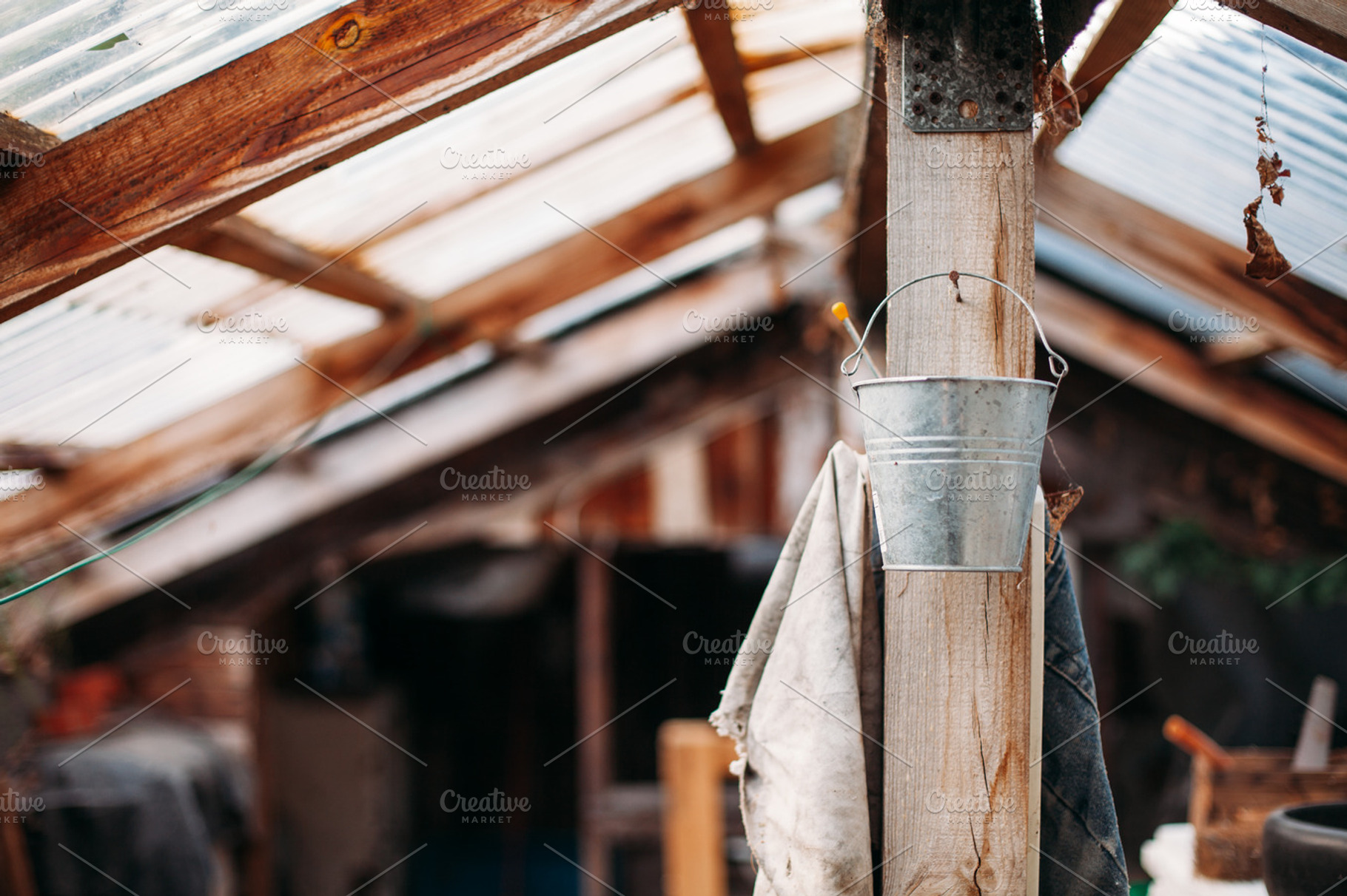 Metal Bucket Containing Wood Can And Metal
