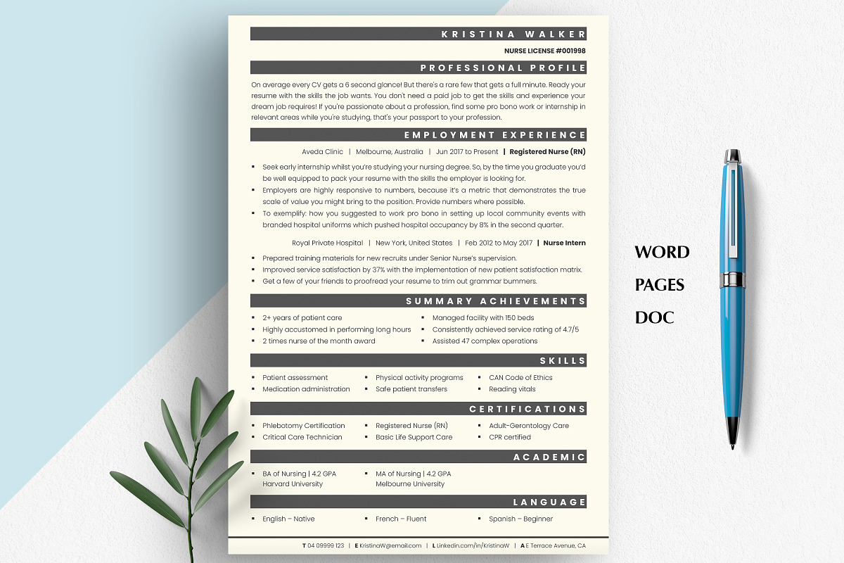 RN Registered Nurse, Nurse CV Pages, a Resume Template by Career Canvas (Photo 7 of 11)