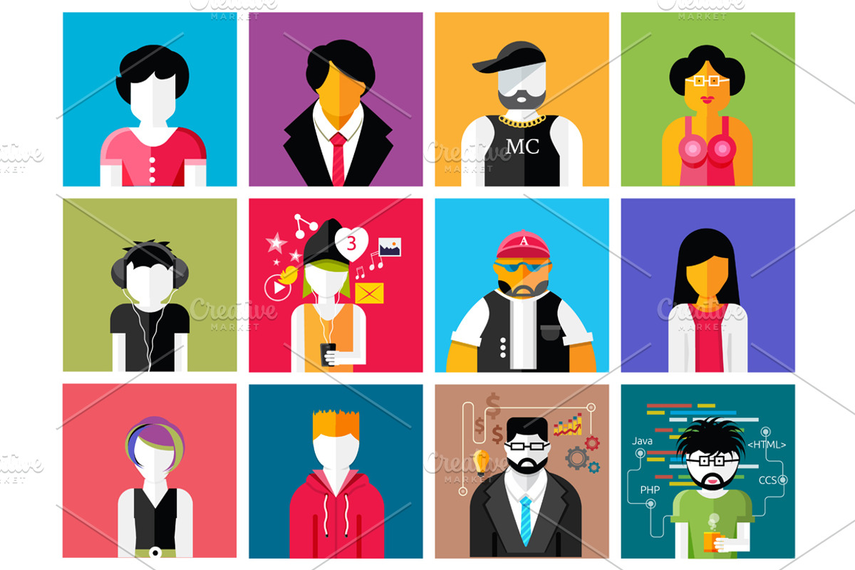 Set of stylish avatars