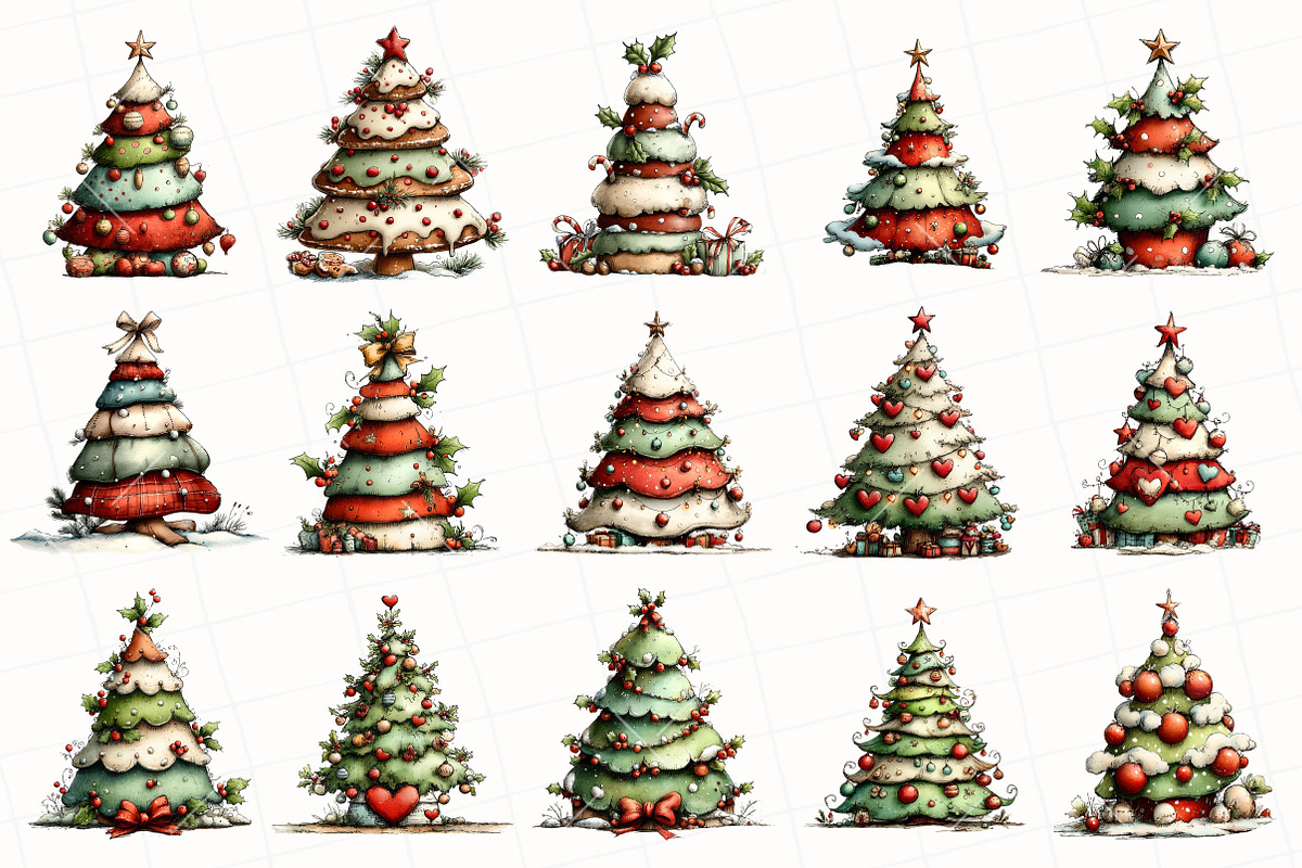 Whimsical Christmas Tree Clipart, an Illustration by OK Design (Photo 2 of 6)