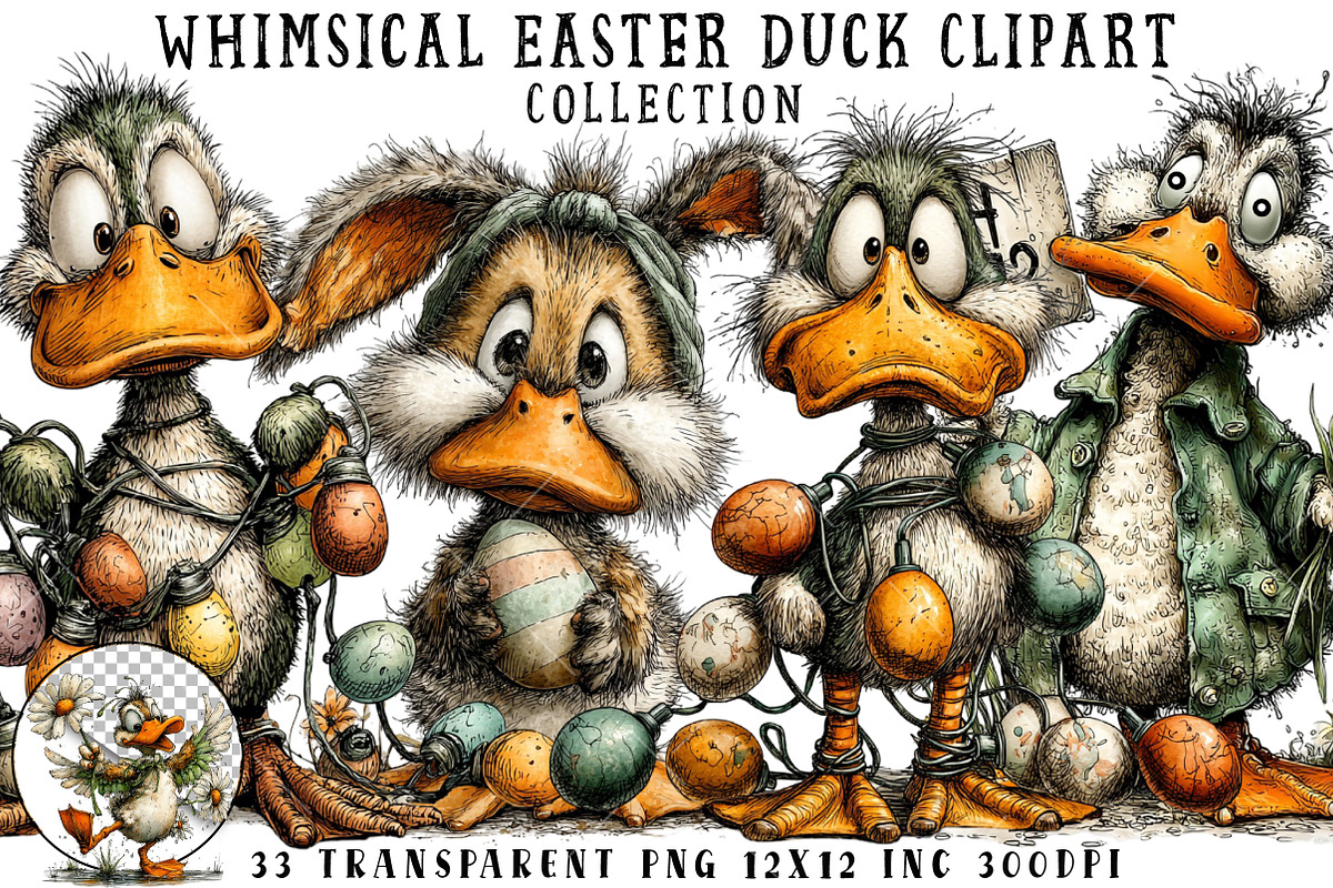 Whimsical Easter Duck Clipart, an Illustration by OK Design (Photo 1 of 6)
