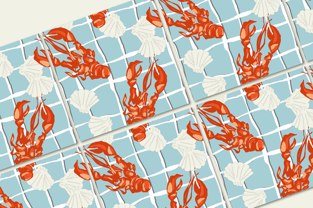Sea life fish lobsters shells table, a Pattern Graphic by Cotton Melon ...