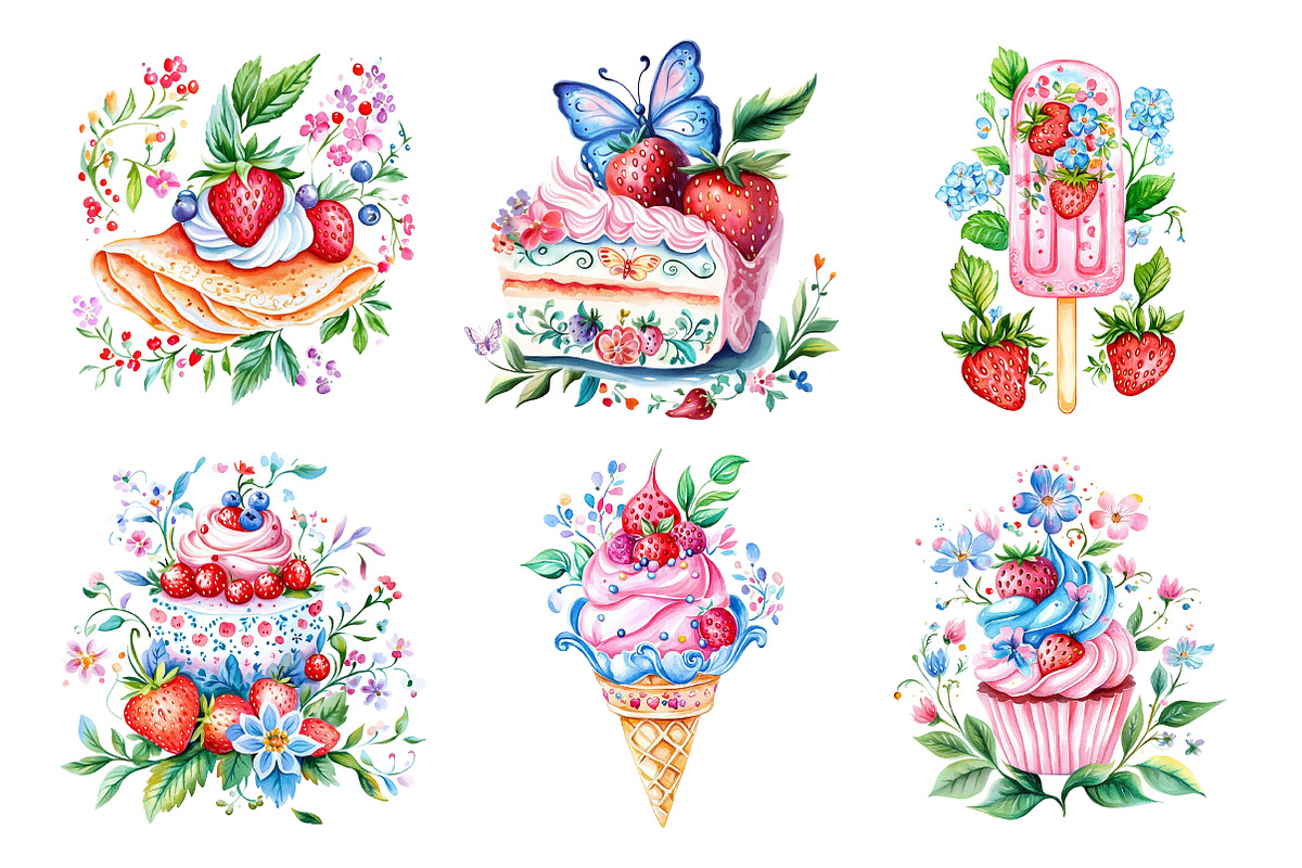Strawberry Dessert Watercolor Clipar, a Seasonal Illustration by Daily.Designs (Photo 5 of 5)