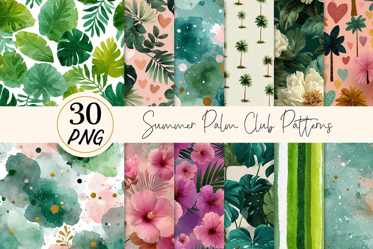 Summer Palm Club Seamless Patterns, an Illustration by DreamPrint404 (Photo 1 of 6)
