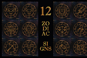 SET / GOLDEN ZODIAC SIGNS / VECTOR