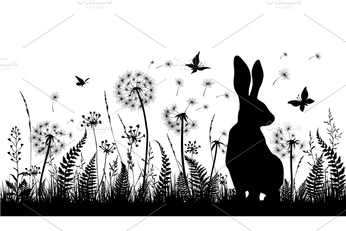 Floral background with rabbit., a Decorative Illustration by VetaDesign