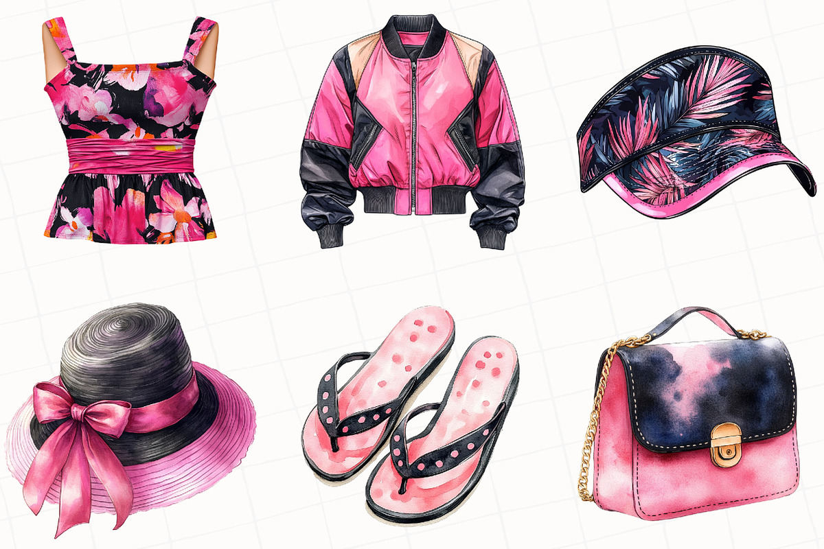 Watercolor Summer Fashion Clipart, an Illustration by OK Design (Photo 4 of 5)