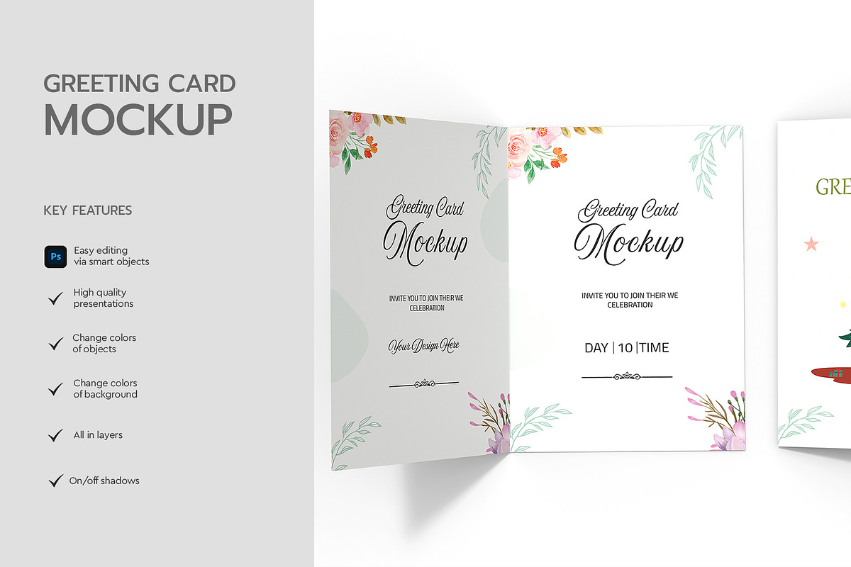 Christmas Greeting Card PSD Mockup, a Product Mockup by graphypix (Photo 2 of 4)