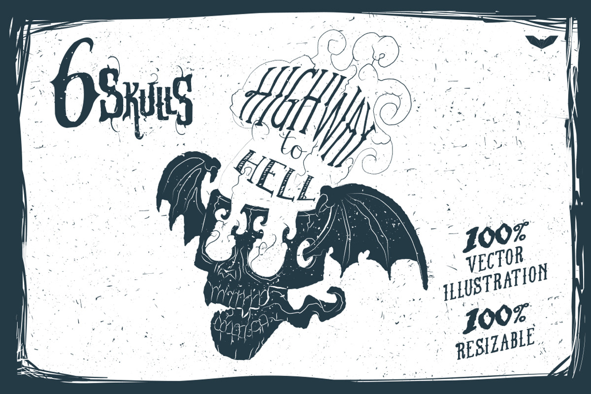 6 Vector Skulls, an Illustration by PaperBat (Photo 1 of 4)
