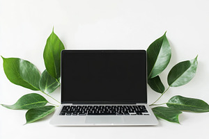 Stylish laptop mockup with leaves, a Photo by Pavel_design