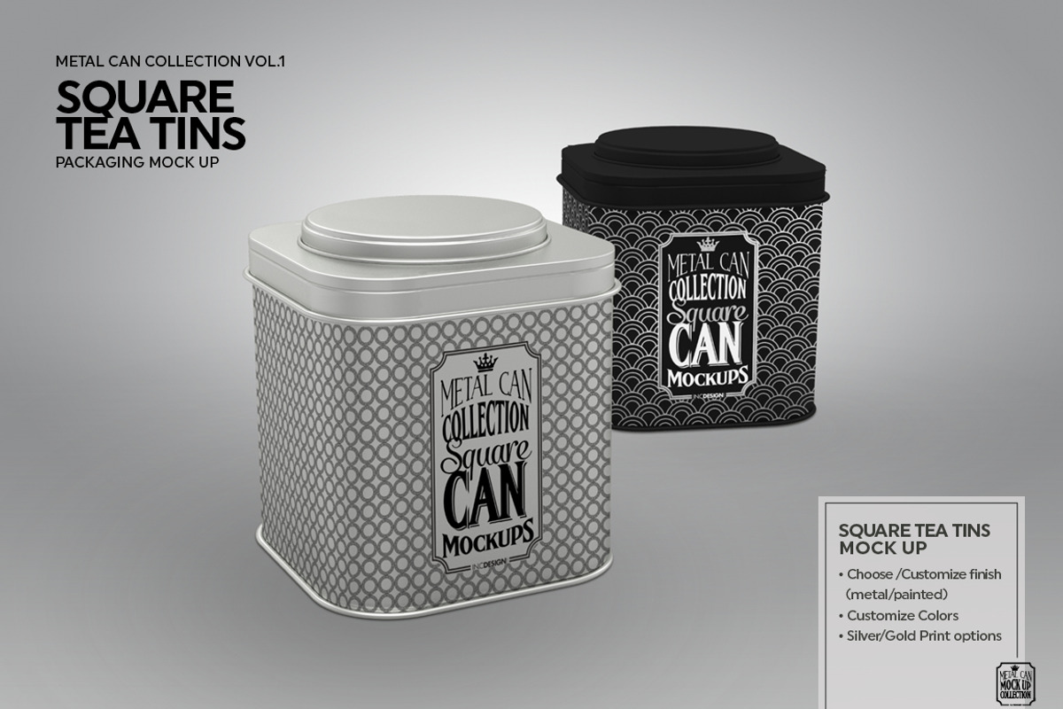 Square Tea Tins  Packaging Mock Up, a Cups & Container Mockup by INCDesign (Photo 3 of 5)