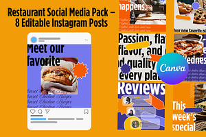 Restaurant Instagram Posts Pack, a Templates & Theme by Cam Design