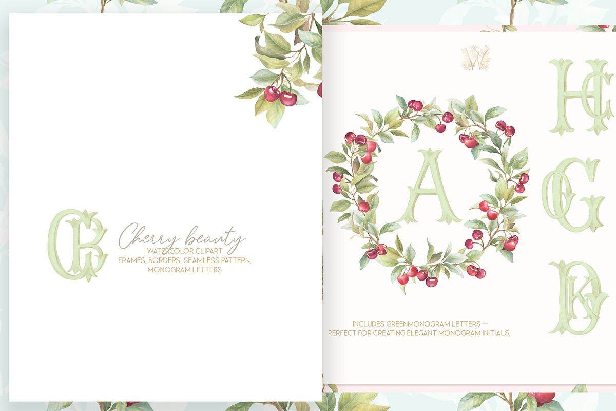 Vintage Cherry Crest Watercolor Set, a Decorative Illustration by WonderWonder (Photo 7 of 21)