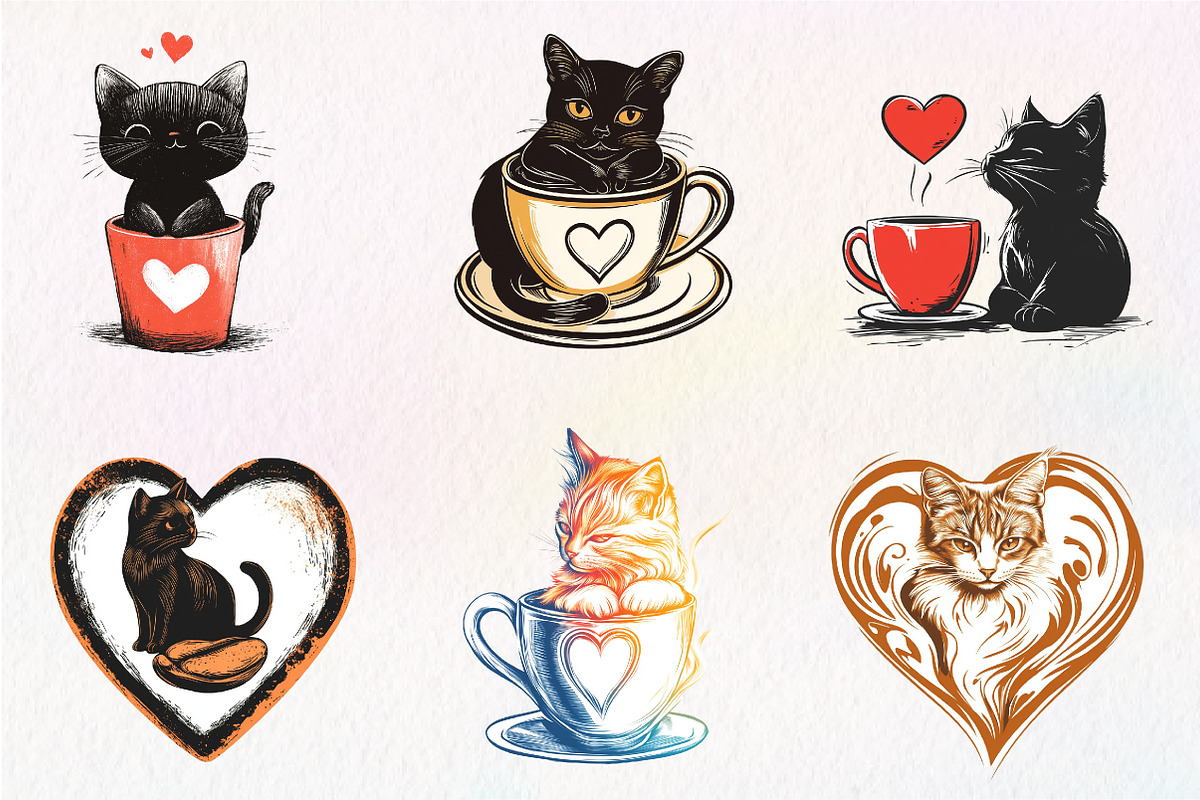 Cat Silhouette Love Coffee Clipart, an Illustration by CreationArt (Photo 8 of 9)