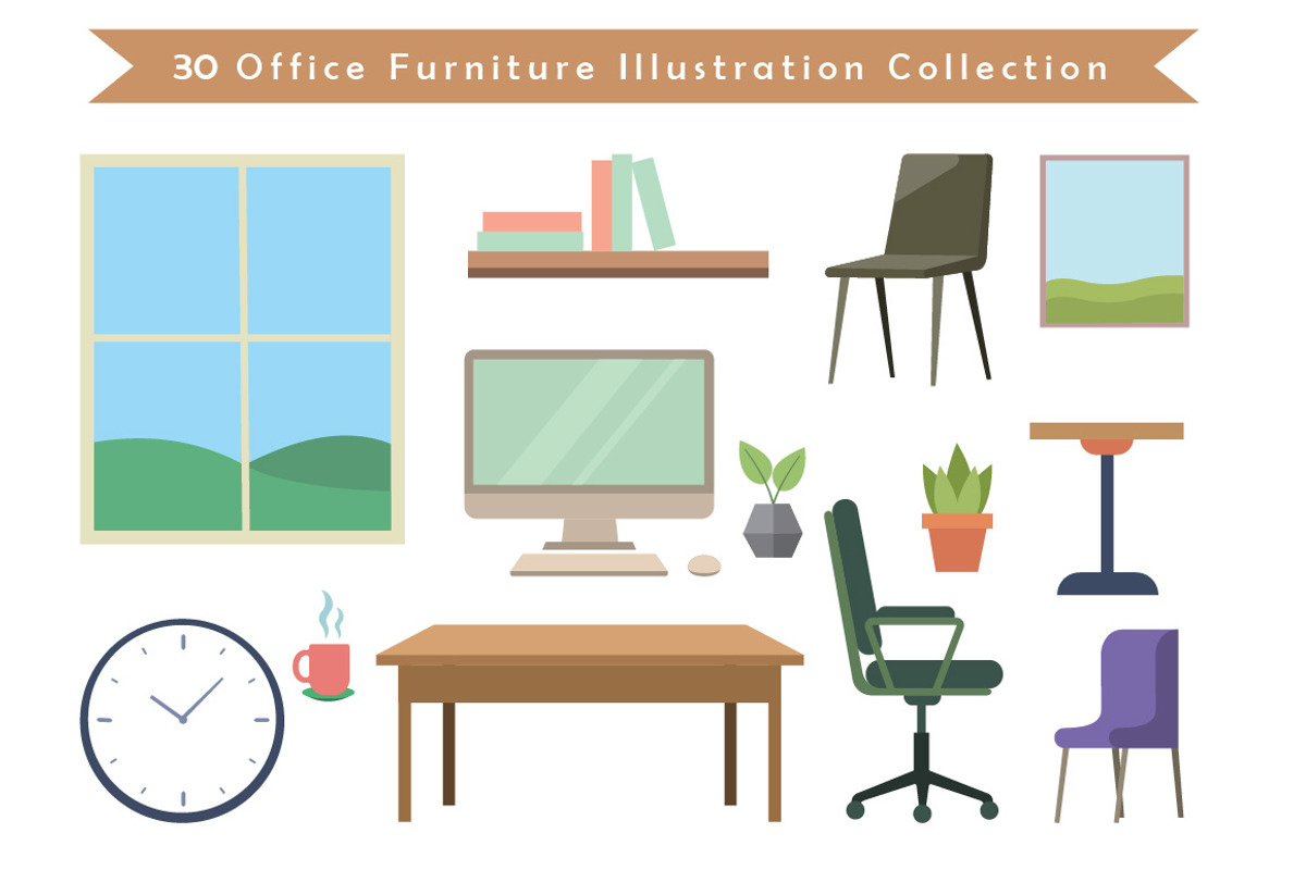 Office Furniture Illustration Set, an Illustration by jongcreative (Photo 1 of 3)