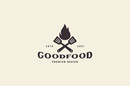 vintage black fire with spatula logo, a Branding & Logo Template by devastd