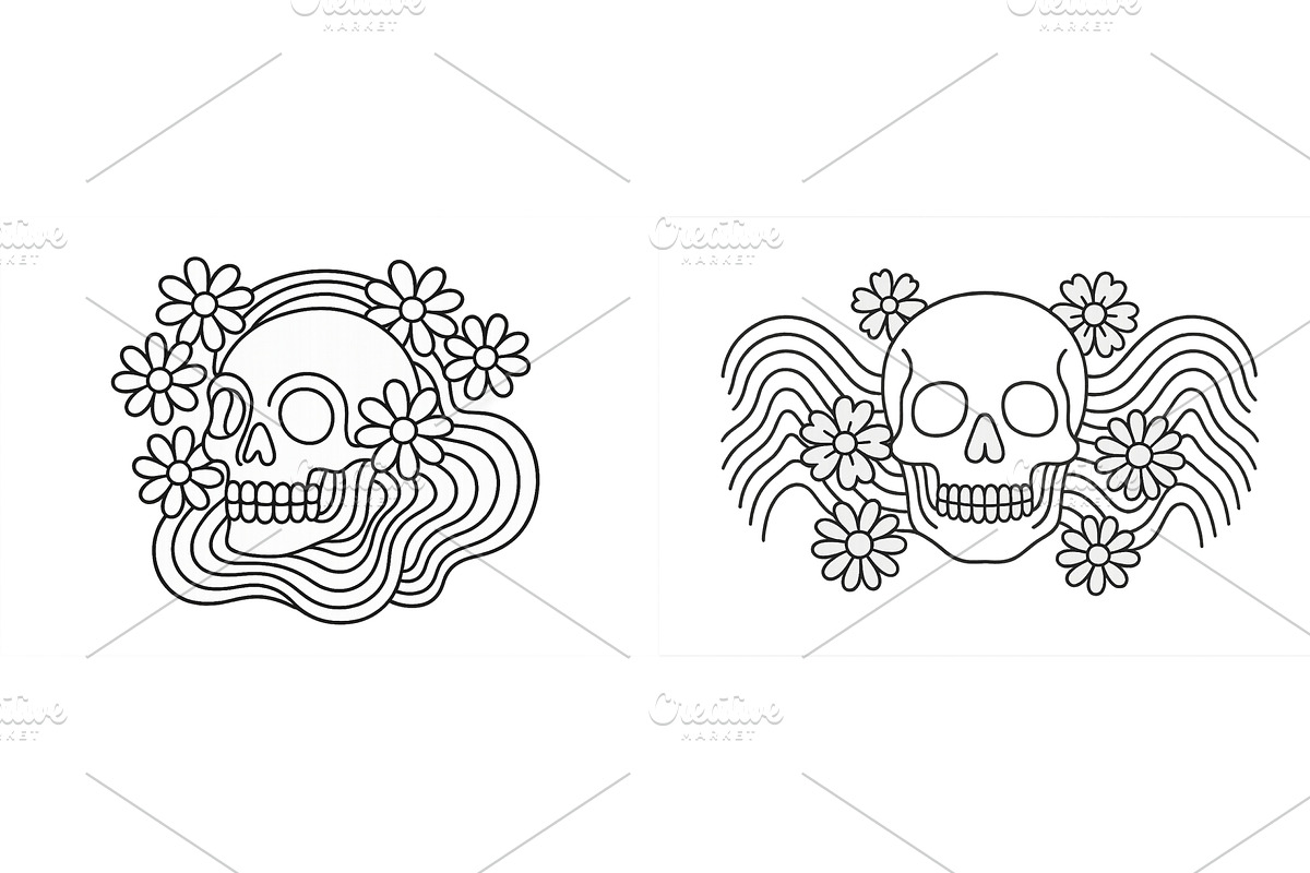 Intricate skull designs with flowers, an Illustration by ZinetroN