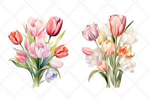 Pastel Tulip Bouquets Watercolor