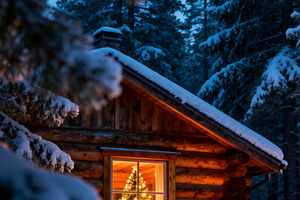 Cozy Cabin in Snowy Winter Forest, a Nature Photo by Virgo Studio