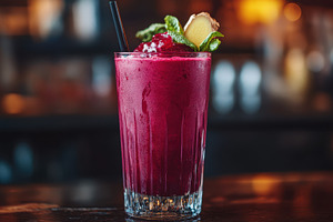 Refreshing fruit smoothie with garni, a Food & Drink Photo by Pixeness Studio
