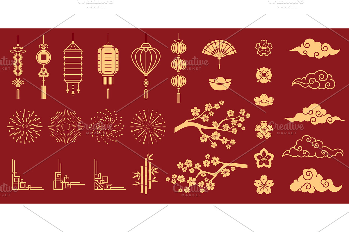 Asian Chinese lunar year elements, a Seasonal Illustration by Buch&Bee